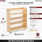 Rev-A-Shelf 8" Pullout Kitchen Cabinet Storage Organizer Slide Out Pantry Spice Rack with Adjustable Shelves for 8.5" W Cabinet Opening, 448-BC-8C - size: 8"W"