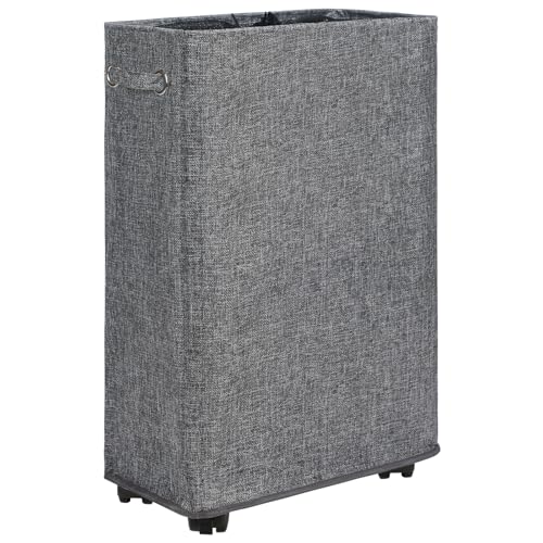 DOKEHOM 25-Inches Slim Laundry Basket on Wheels, Collapsible Rolling Laundry Hamper, Foldable Narrow Corner Clothes Storage Bins (Linen Grey) - color: Linen Grey/M, size: Slim Plus 25"