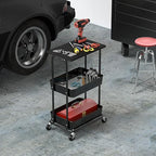 Simple Houseware 2-Tier Rolling Utility Cart with Lockable Wheels and Wood Top, Metal Storage Organizer Trolley for Kitchen, Bathroom, Office, Craft Room, Black - color: Black