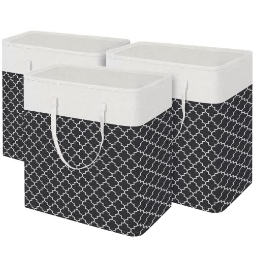 BlissTotes 3-Pack Laundry Basket, Freestanding＆Waterproof Laundry Hamper, Collapsible Tall Clothes Hamper with Easy Carry Handles for Clothes, Towels in the Family and Dorm,Clover Black,100L - color: Clover Black, size: 100L