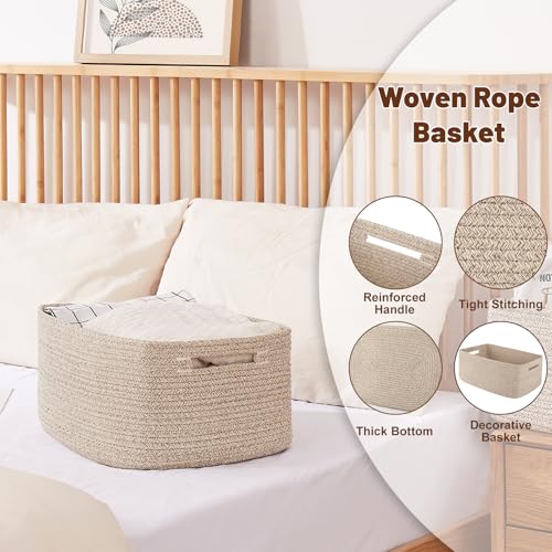OIAHOMY Storage Basket for Shelves, Closet Cube Storage Bins Baskets for Clothes Blanket Towels, Baby Nursery, Toy Baskets Box, Woven Rope Basket, 17.72 * 12.99 * 7.87 IN, 2 Packs Brown - color: Brown, size: 17.72*12.99*7.87
