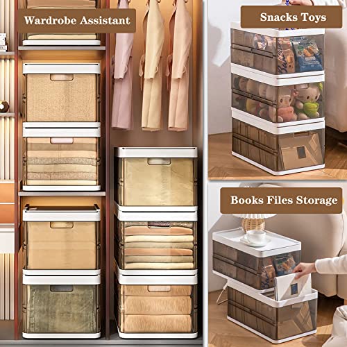 Stackable Wardrobe Clothes Organizer, Jeans Compartment Plastic Storage Box with Detachable Dividers lid, Wardrobe Clothes Cabinet for Toys Snacks Books, Clear Brown (9 Grids)