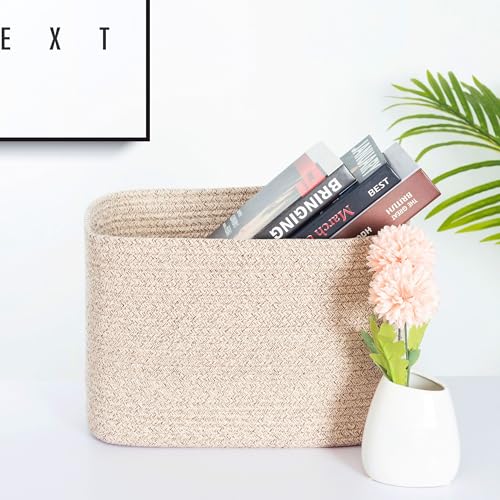 MINTWOOD Design 3-Pack Decorative Woven Storage Baskets for Shelves, Cube Bin Box for Organizing Books, Shoes, Dog Toys, Pantry Closet and Living Room Organizer, Oatmeal Brown - color: Oatmeal Brown