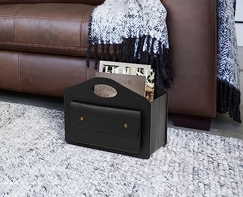 HofferRuffer Magazine Basket Holder, Foldable Magazine Rack, Document File Holder Organizer, File Folder, Newspaper Storage Bin Organizer for Home or Office (Black Magazine Basket) - color: Black Basket
