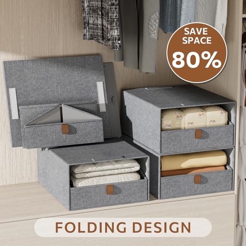 4-Pack Storage Bins with Drawers Large Closet Organizers and Storage Stackable Fabric Clothes Storage Box Collapsible Closet Drawers Organizer for Bedroom Living Room Under Bed (Deep Grey, 21L*4) - color: Deep Grey
