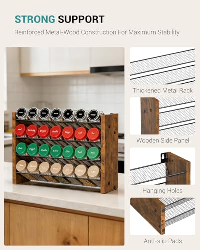 NESAPTO Spice Rack Organizer for Cabinet, Wooden 4 Tier Vertical Seasoning Organizers for Kitchen Pantry, Countertop/Wall Mount, Holds 28 Spice Jars (No Jars Included), 14" W × 9.4" H - size: Holds 28 Jars, 14"W × 9.4"H
