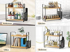LEMIKKLE 2-Tier Wood Bathroom Counter Organizer with Basket,Waterproof Vanity Perfume Skincare Storage for Bathroom, Kitchen, Dresser - color: Light Brown