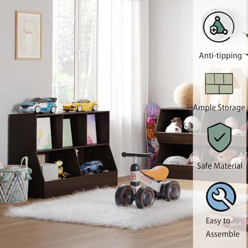 DINZI LVJ Toy Storage Organizer, Kids Bookshelf, Wood Toy Storage Cabinet, 5 Cubby Children Bookcase, 43.3" L Toddler Book Shelf for Playroom, Living Room, Nursery, Hallway, School, Espresso - color: Espresso, size: 2-Tier 43.3"