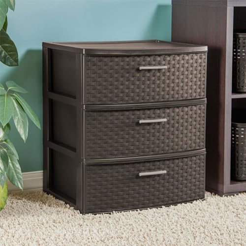 Sterilite 3 Drawer Wide Weave Storage Tower, Plastic Drawers to Organize Clothes in Bedroom, Closet, 2-Pack, Brown - size: 2 Pack