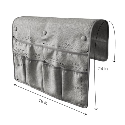 No Tuck Armchair Caddy with Matching Pin Fasteners - 19 x 24 Inches - No Tucking, No Slipping - Armrest Organizer for Recliner and Couch (Gray) - color: Gray