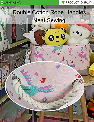 LANGYASHAN Rectangular Storage Bin Collapse Canvas Fabric Cartoon Storage Basket with Handles for Organizing Home Kitchen Boys and Girls Toys Office Closet Shelf Baskets(Rec Pink Dancing Unicorn) - color: Rec Pink Dancing Unicorn