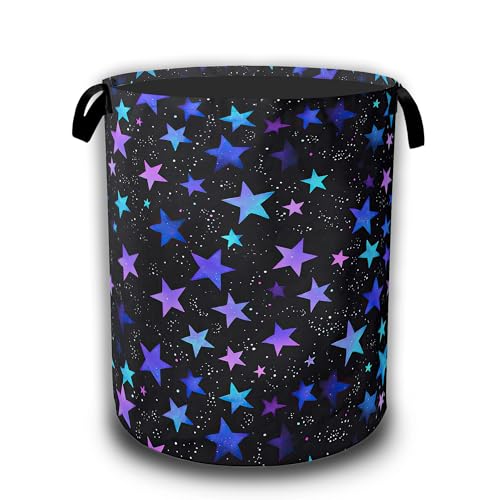 Neon Stars Laundry Basket,Rainbow Glittering Laundry Hamper Waterproof Oxford Cloth Tote Collapsible,Clothes Storage Bucket Decorative Toy Organizer For Bathroom Bedroom 16" x 20.8" - color: Neon Stars,Rainbow Glittering