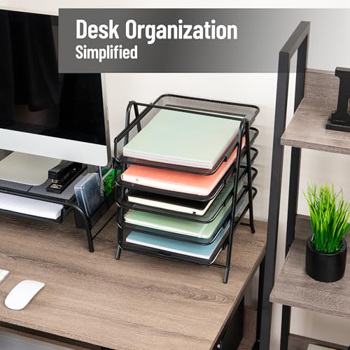 Mind Reader 5-Tier Paper Tray, Desktop Organizer, File Storage, Office, Metal Mesh, 11.75"L x 14"W x 15"H, Set of 2, Black - style: 5-Tier