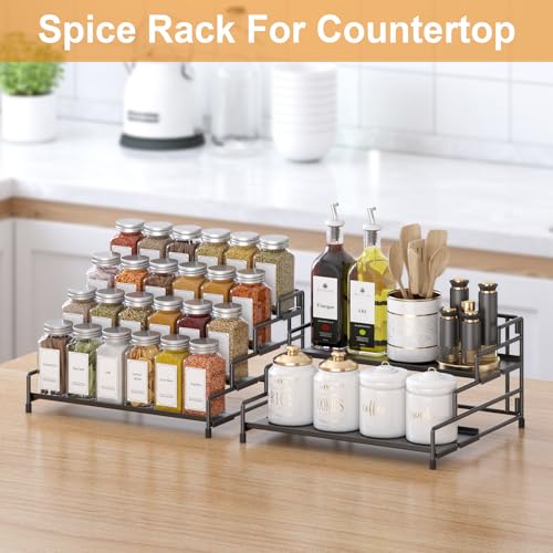 RUILALIFE 4-Tier-Spice-Rack-Organizer-for-Cabinet, Adjustable Depth Spice Holder Shelf For Countertop Pantry Cupboard, Metal Tiered Seasoning Organizer,Display Shelf Riser (Black-1 Pack) - color: Black-1 Pack