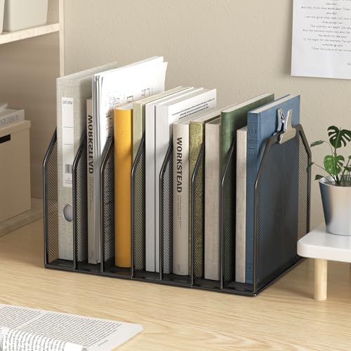 FANXIYQ Metal 7-Section File Folder Organizer for Desk | Vertical Office File Holder | Heavy-Duty Mesh Document Sorter for Books, Binders, Laptops | Black Desk Organizer (12.8”x8.5”x7.9”) - color: Black, size: 7 Section