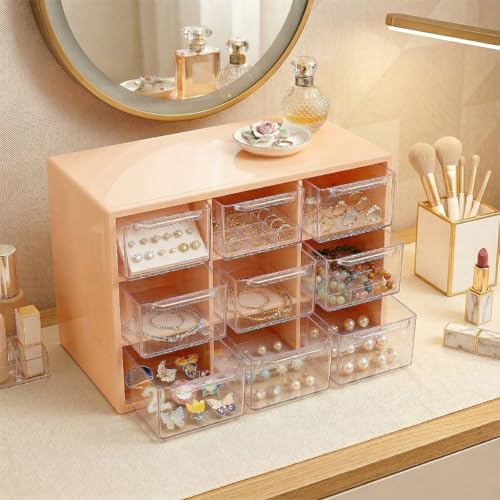 Desk Organizer Box with Nine Compartments Plastic Desktop Drawer Storage Box for Hardware, Beads, Cosmetics, Craft,and Office Storage, Orange - color: Orange
