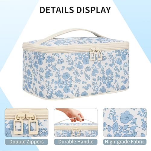 OCHEAL Makeup Bag Portable Cosmetic Bag For Women, Large Capacity Travel Makeup Case Organizer, Toiletry Bag for Girls Traveling With Handle and Divider-Flowers - color: 0020_Floral print, size: Medium