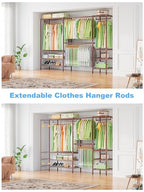 Ulif E11 Heavy-Duty Garment Rack, Metal Freestanding Clothes Rack and Closet Storage Organizer System with 8 Shelves and 4 Hanger Rods, (73.2-97.6)" W x 14.5" D x 71.2" H, Load 1034 LBS, Bronze - color: Bronze