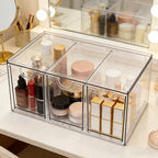 Prsildan Acrylic Makeup Organizer Stackable Storage Drawers with 3 Drawers for Office Desk Vanity Craft Room Clear Drawer Organizers for Hair Accessories Art Supplies Cosmetics Modular System - style: Style3-3Drawers