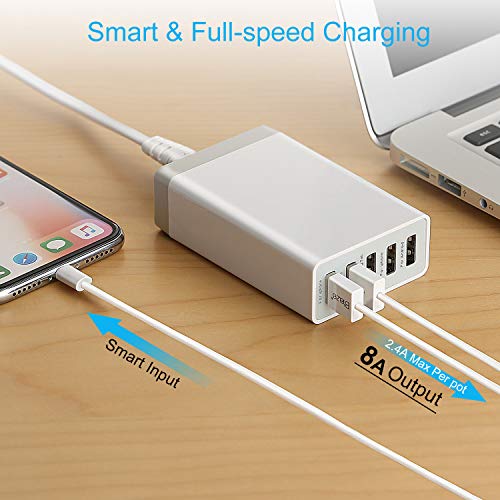Desktop 5 Port USB Wall Charger 40W 8A, USB Hub Charging Station for Multiple Devices, Protable Multi Port USB Charger for Cell Phone, Tablet, Android Smart Phone and More - color: Power Charger (5Port Hub)