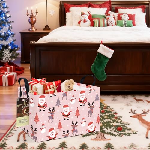 HUNRUNG Rectangle Storage Basket Cute Canvas Organizer Bin for Pet/Children Toys, Books, Clothes Perfect for Rooms/Playroom(REC-Pink Father Christmas) - color: REC-Pink Father Christmas