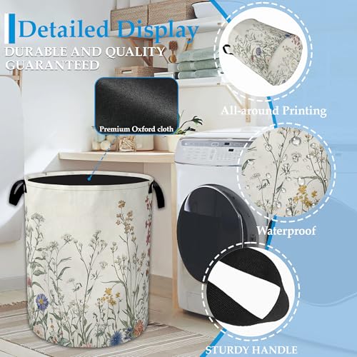 Vintage Floral Laundry Basket Collapsible Laundry Hamper with Handle, Oxford Clothes Toy Storage Bin for Bathroom Bedroom Room Decor, Gift Basket 16" X 20.8" - color: Vintage Floral