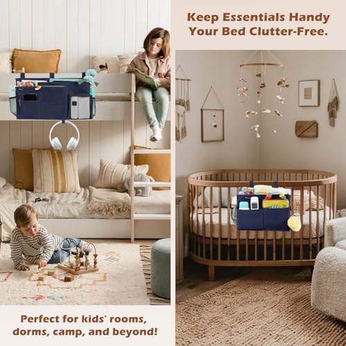 Surblue Bedside Caddy Bunk Bed Storage Organizer Hanging Pockets for College Dorm Rooms, Hospital Beds, Baby Bed Rails, Camping, RV, Small and Large Set, Blue - color: Blue, size: Small+Large