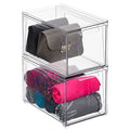 mDesign Plastic Stackable Closet Storage Organizer Bins with Pull Out Drawer for Cabinet, Desk, Shelf, Cupboard, or Dresser Organization - Lumiere Collection - 2 Pack - Clear - size: 8 x 12 x 8 (Pack of 2)