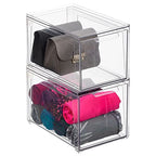 mDesign Plastic Stackable Closet Storage Organizer Bins with Pull Out Drawer for Cabinet, Desk, Shelf, Cupboard, or Dresser Organization - Lumiere Collection - 2 Pack - Clear - size: 8 x 12 x 8 (Pack of 2)
