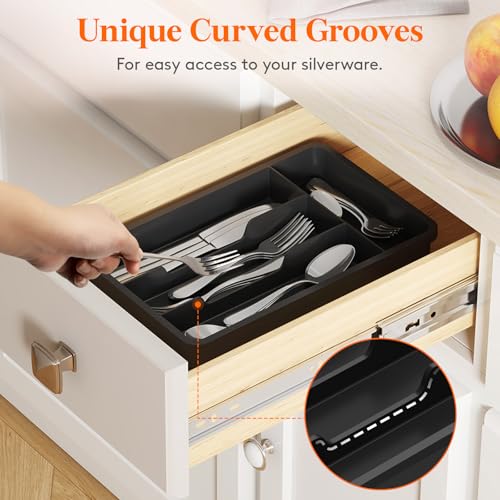 Lifewit Silverware Drawer Organizer Tray, Plastic Cutlery Storage for Kitchen, Flatware and Utensil Holder Divider for Spoons Forks Knives Tableware, 7.8 x 12.4", 4 Slots, Black - color: Black, size: 7.8 x 12.4 inch (4 Slots)