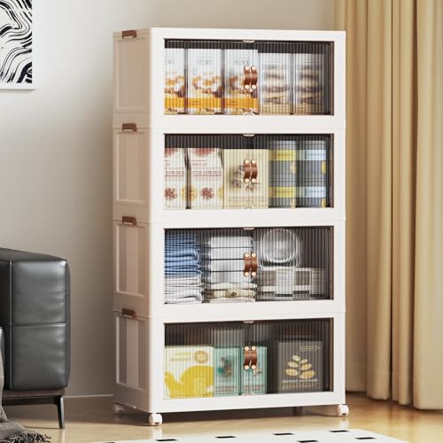 SAILUN 127Gal/508Qt Extra Large Stackable Storage Bins Folding Collapsible Storage Bins with a Lid, Closet Organizers Blush White 28" W x 17" D x 61" H - color: Blush White, size: 1 Lid 4 Pack-28" W x 17" D x 61" H