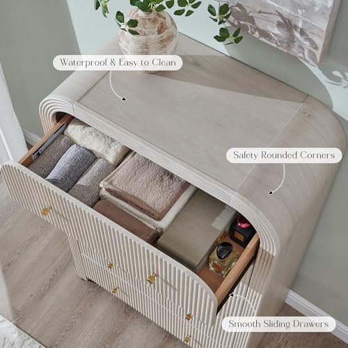 T4TREAM Fluted Dresser with 5 Drawers, 48" Tall Modern Chest of Drawers with Thickened Curved Profile Design, Wood Closet Clothes Storage Organizer for Bedroom, Living Room, Hallway, Alder White - color: Alder White, size: 15.7"D x 31.5"W x 47.6"H (5 Draw