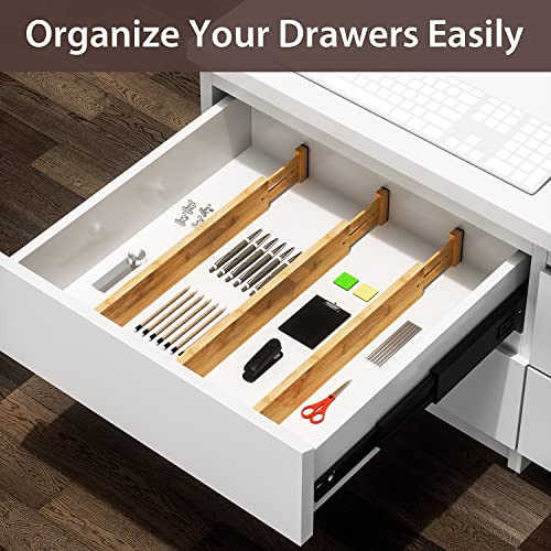DUCOO 4 PCS Drawer Divider, 17"-22" Adjustable Bamboo Drawer Dividers Organizers, Expandable Separators for Kitchen, Clothes, Dressers, Home, Office - color: Natural