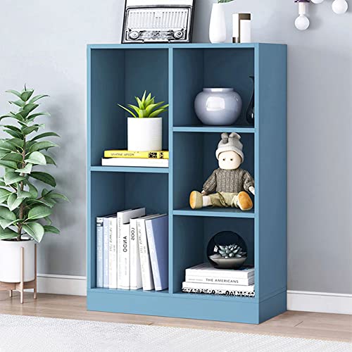 IOTXY Open Shelf Low Bookcase - Wooden 3-Tier Floor Standing Display Cabinet Organizer with Base, 5 Cubes Short Horizontal Bookshelf in Bright Blue - color: Bright Blue, size: 50CM Base