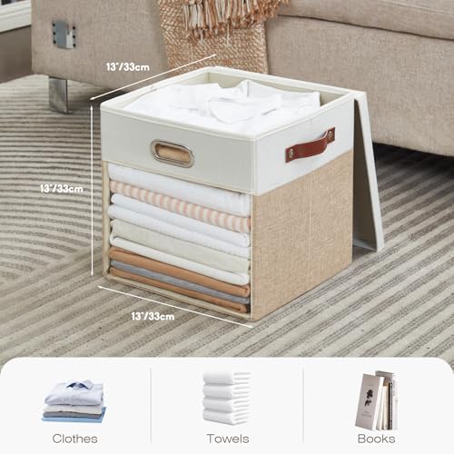 Ultra Thick Fabric Storage Cubes with Lids & Windows, 13-Inch Foldable Closet Storage Bins with 3 Handles, Home Decorative Boxes for Bedroom, Living Room, Dorm, Office (Beige & White) - color: Beige&White, size: 13"L x 13"W x 13"H