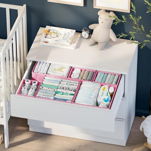 Drawer Organizer Clothes Set of 12 Pink - Dresser Organizer For Nursery, Bedroom, Closet - Perfect Baby Clothes Organizer and Storage & General Nursery Organization or Dresser Drawer Organizers - color: Pink
