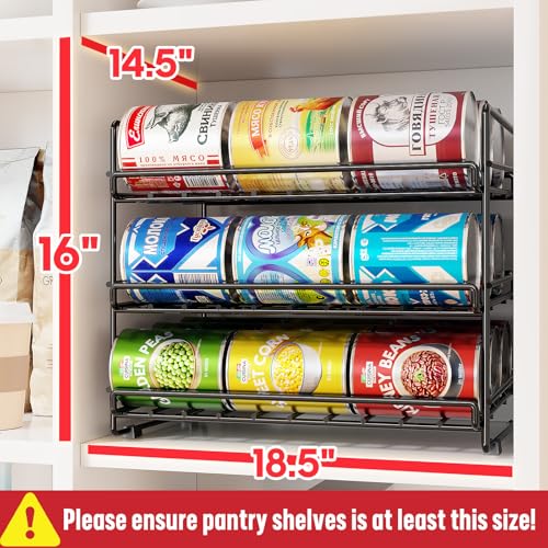 SUFAUY 3 Tier Can Organizer for Pantry, Holds 36 Cans, Heavy Duty Metal Shelves for Storage, Black - color: Black, size: 12.5"D x 16.5"W x 14"H