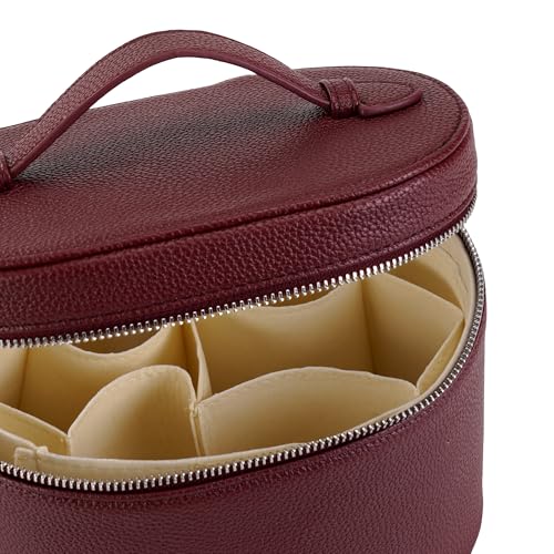 Makeup Bag Vanity Case Cosmetic Bag with Removable Divider Travel Toiletry Bag for Women Portable Make up Box Organizer, Burgundy - color: Wine