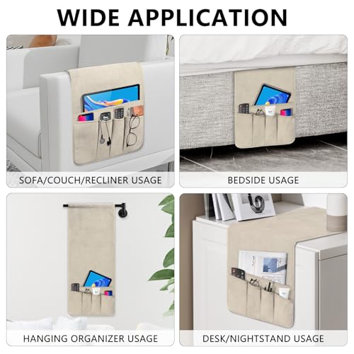 Couch Organizer Remote Control Holder Armchair Caddy, Anti Slip Corduroy Tv Remote Holder Couch Caddy with 5 Pockets for Storage Couch Accessories Bedside Organizer Senior Citizen Gifts - color: Beige
