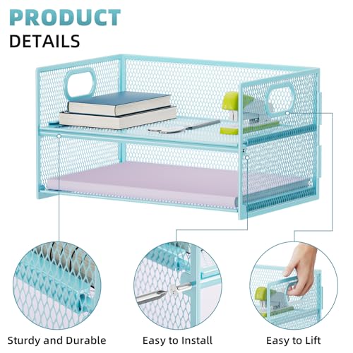 Marbrasse 2 Tier Paper Organizer Letter Tray, Mesh File Organizer with Handle, Paper Sorter Desk Organizer for Home Office Supplies - 2P Blue - color: 2p Blue