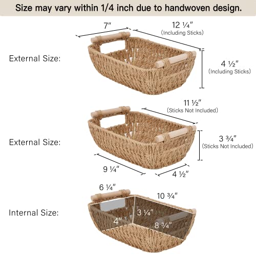 StorageWorks Hand-Woven Small Wicker Baskets, Round Paper Rope Storage Baskets with Wooden Handles, Light Brown, 2-Pack - color: Light Brown, size: Small