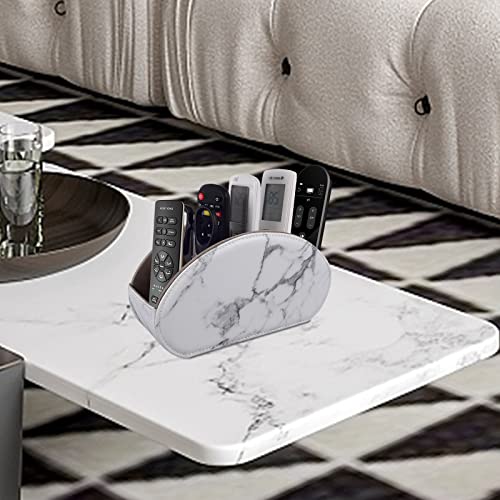 Leather Remote Control Holder with 5 Compartments TV Remote Caddy Store Box,Desktop Organizer for Controller, Glasses and Media Player,Pen Storage (White) - color: white