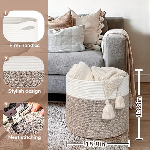 Goodpick 15.8 x 15.8 x 13.8 Inches Blanket Basket - Cotton Rope Baskets for Blankets & Toys, Nursery & Living Room Decor (Soft Material Design) - color: Mele, size: 15.8x15.8x13.8 Inch (Pack of 1)