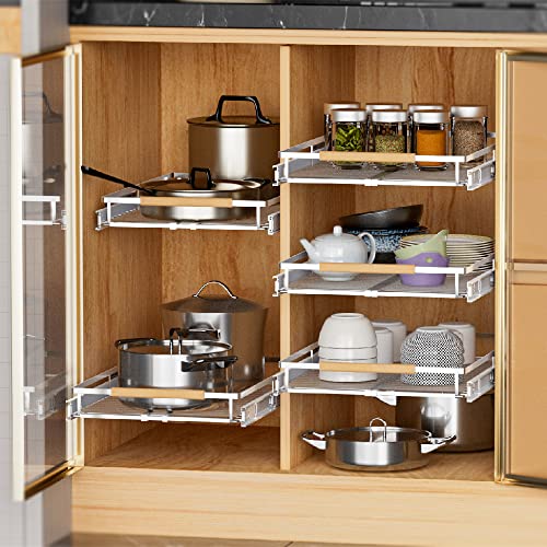 Pull Out Cabinet Drawer Organizer, Heavy Duty Slide Out Pantry Shelves Sliding Drawer Storage for Bathroom, Home, Kitchen, 2 Pack Chrome 22''Deep - color: 2 pack, size: S(12''-18.2''W x 22''D)