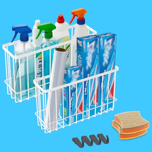 Cabinet Door Organizer 2Pcs, Foil and Plastic Wrap Organizer with 2 Sponges, Cabinet Door Storage with 2 Caddy Adhesive, for Aluminum Foil, Plastic Wrap, Wool Dryer Balls, White,(Medium, Large) - color: White,(Medium+Large)