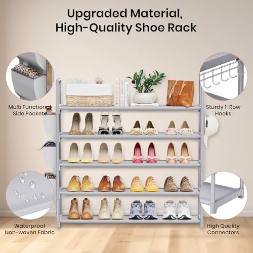 VILICK Shoe Rack for Closet Shoe Organizer Space Saver Storage for 20-25 Pair Shoe Shelf with Hook and Side Pocket Free Standing 5 Tier Shoe Rack Organizer for Entryway,Small Spaces, Grey - color: Grey, size: 33.5"W - 5 Tier