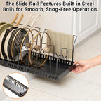 DTUQYX Pull Out Pot and Pan Organizer - 2 Pack Pots and Pans Organizer Under Cabinet Expandable Kitchen Pot Lid No Drill with 20 Adjustable Dividers and Towel Bar（Black,16.53-21.25in） - color: Matte black