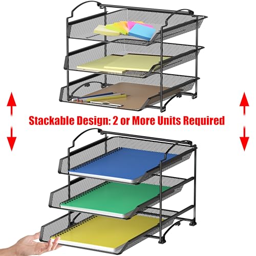 Simple Houseware 3-Tier Stackable and Sliding Desktop Document Letter Tray Organizer, Black