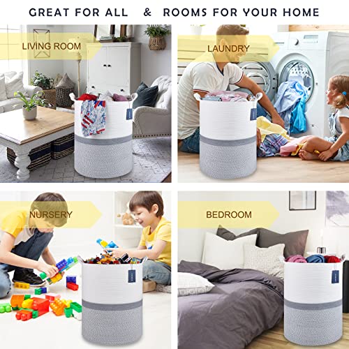COMSE Extra Large Blanket Basket, Tall Woven Storage Basket, Nursery Hamper, 15.7”x 21.7”, Cotton Rope Laundry Hamper for Toys Clothes Towels, Blend White/Gray - color: Blend White & Gray
