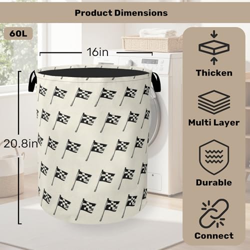 Racing Flag Foldable Canvas Laundry Basket with Handles - Toy Organizer, Heavy Duty for Home，Bedroom, Dorm, Bathroom - color: Racing Flag